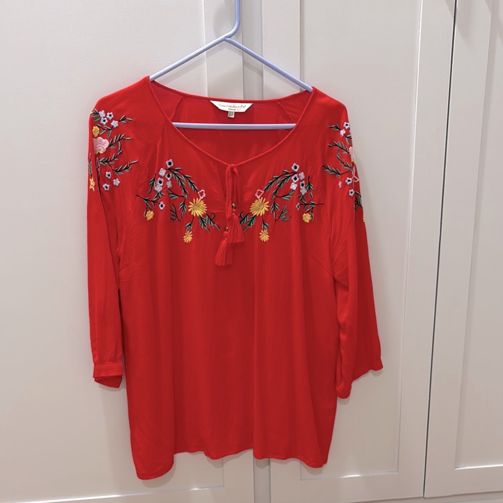 Embroidered Orange/Red Blouse